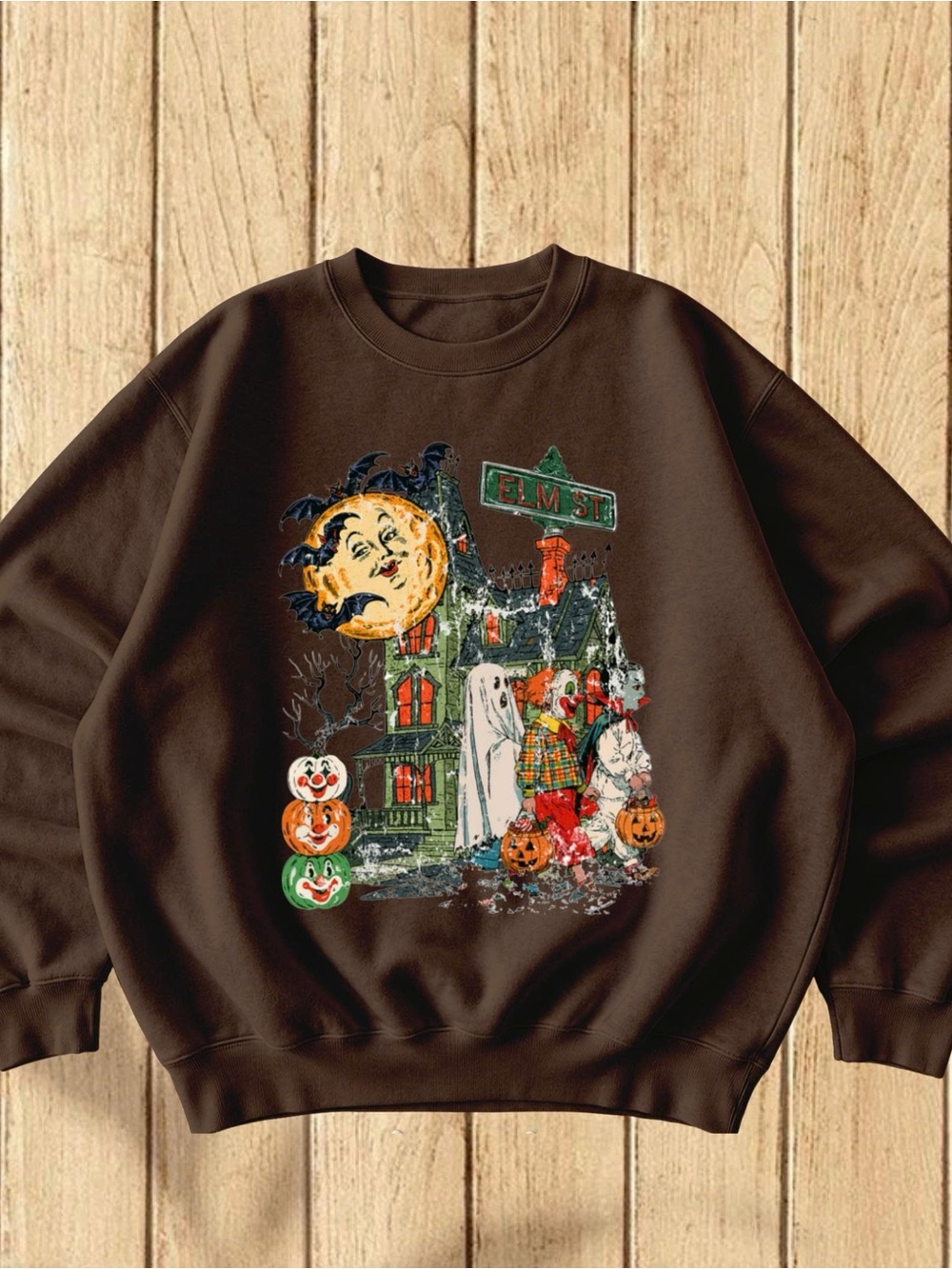 Retro Halloween Sweatshirt Spooky Season 90s Grunge Fall Ghost Vampire Bat Moon